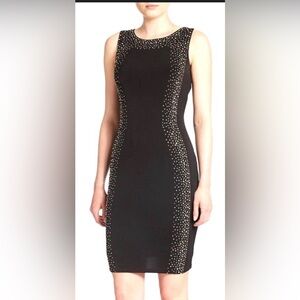 Calvin Klein Black Midi Dress with Gold Stud Accents